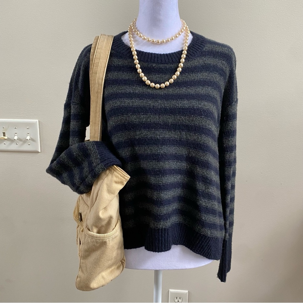 Vince Navy & Gray Striped Wool Blend Pullover Sweater